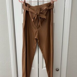 LOFT Brown Faux Leather Tie-Waist Trousers